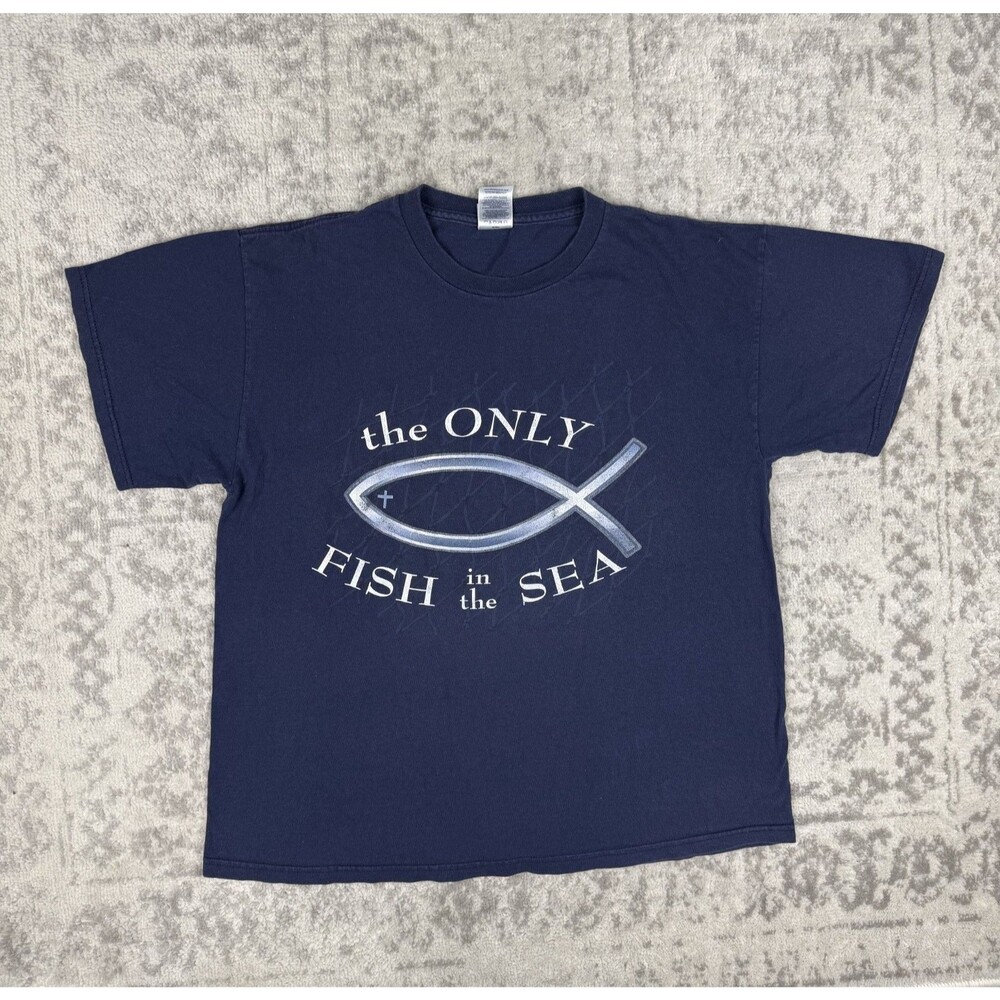 Jesus T Shirt Christian The Only Fish In The Sea Casual Shirt Size Large